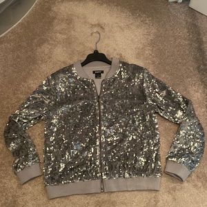 Super Cute Silver Sequin DKNY Bomber Jacket .